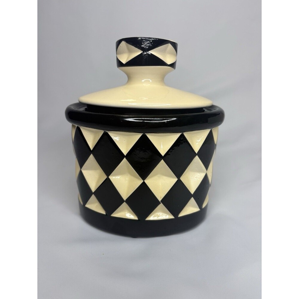 Harlequin Black & White Check Decorative Ceramic Jar No Food Use